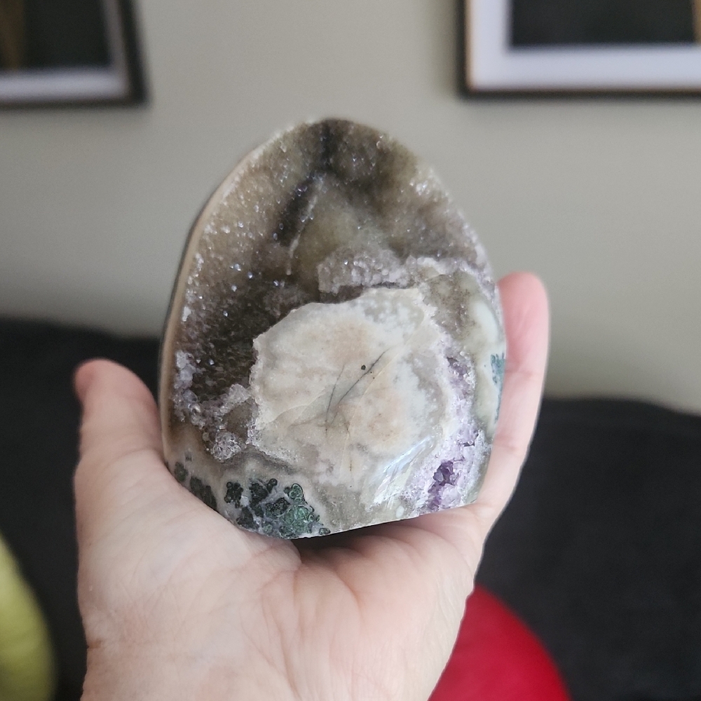 Stunning Agate With Amethyst And Sugar Druzy Geode Crystal  Light Lavender Grey